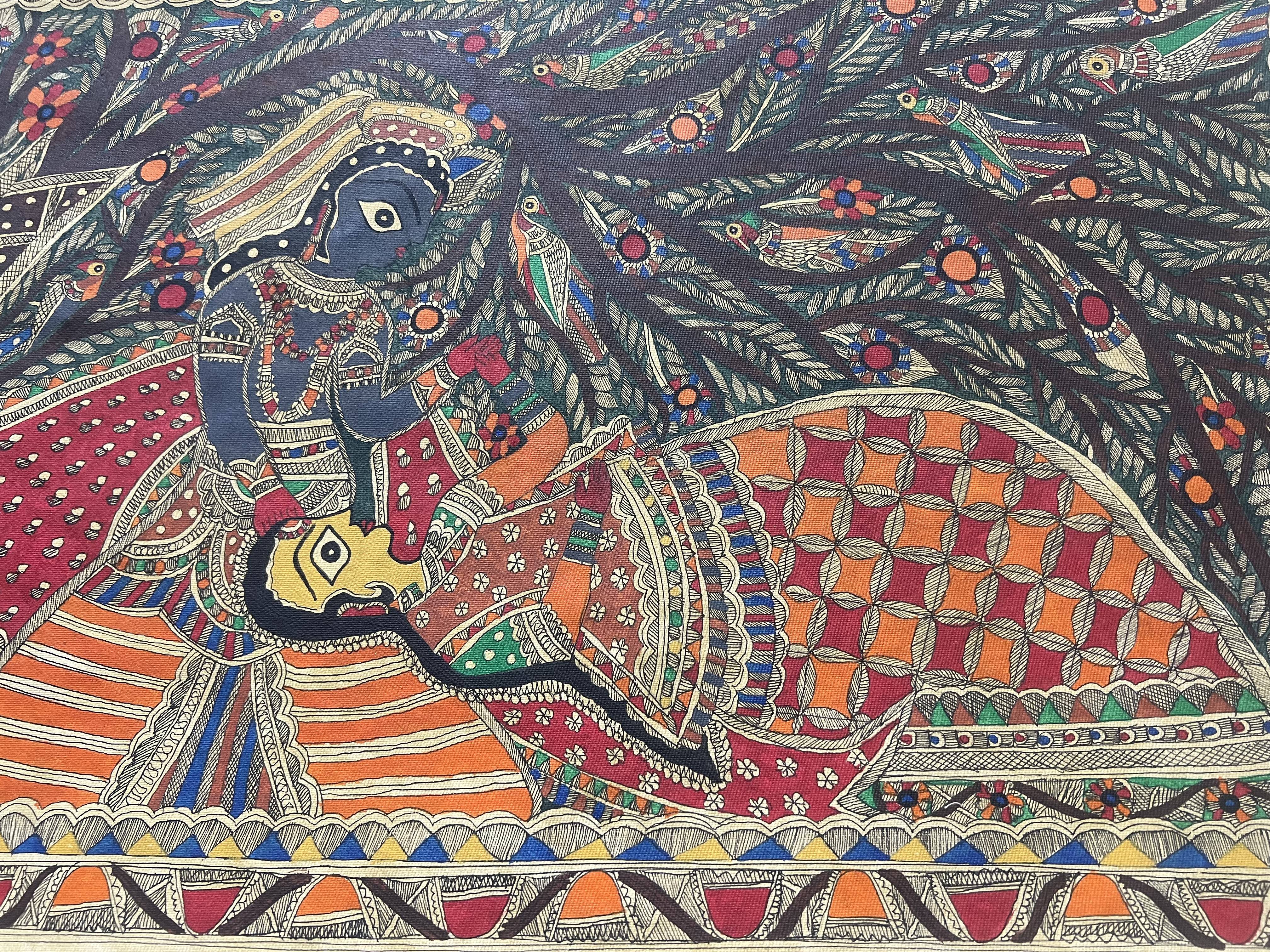 Handpainted Madhubani Art: Radha-Krishna under the Kadamba Tree